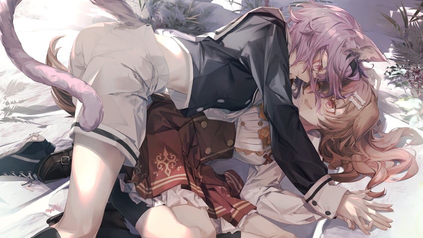 nekomata okayu and inugami korone (hololive) drawn by miya-ki_(miya_key)