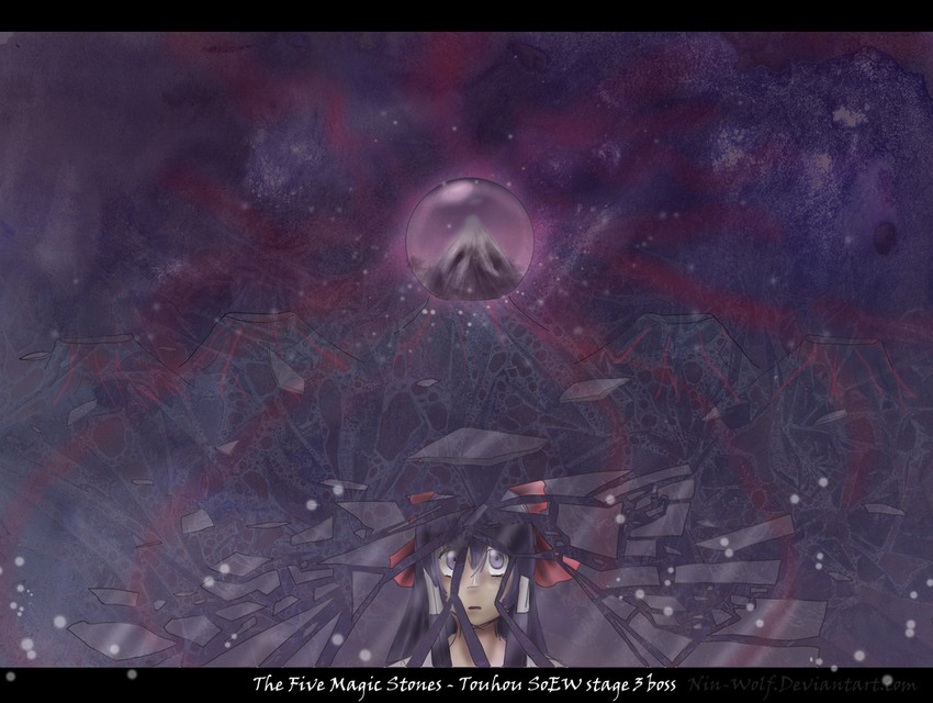 hakurei reimu and the 5 magic stones (touhou and 1 more) drawn by nin-wolf
