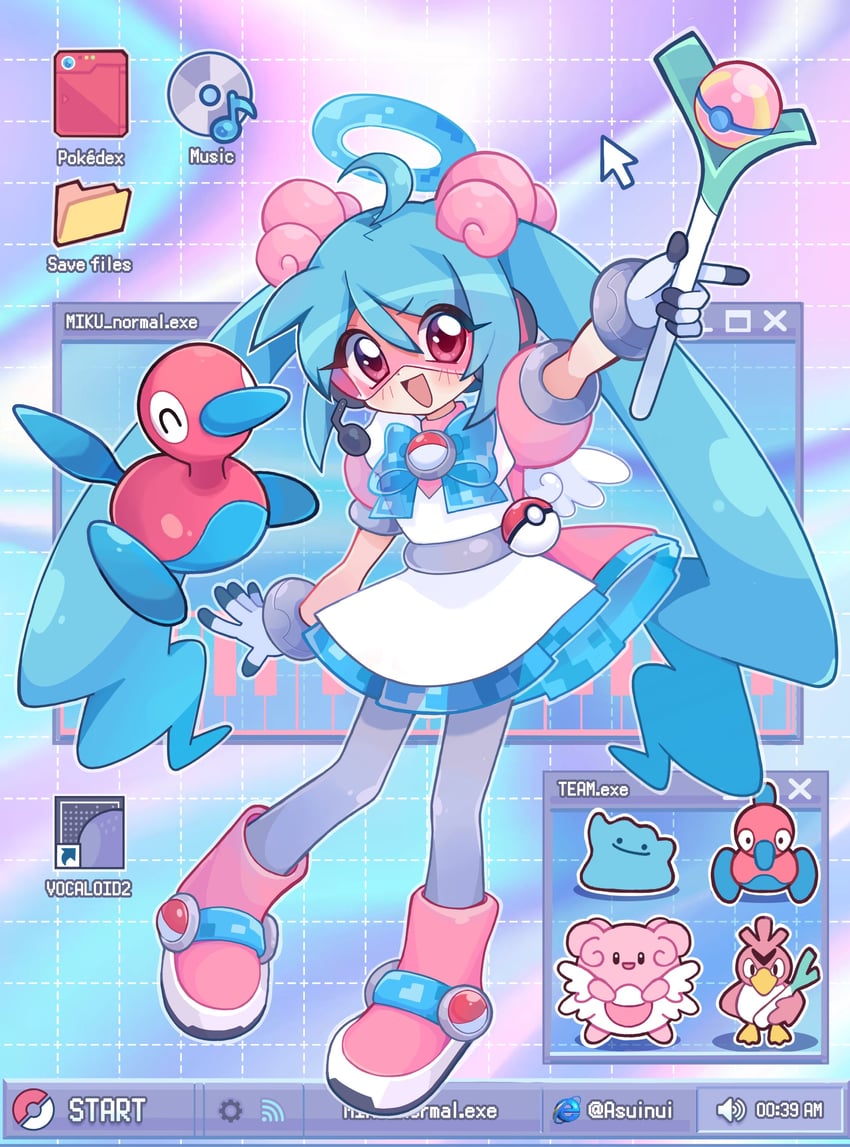 hatsune miku, ditto, farfetch'd, porygon, porygon2, and 1 more (pokemon and 6 more) drawn by asuinui