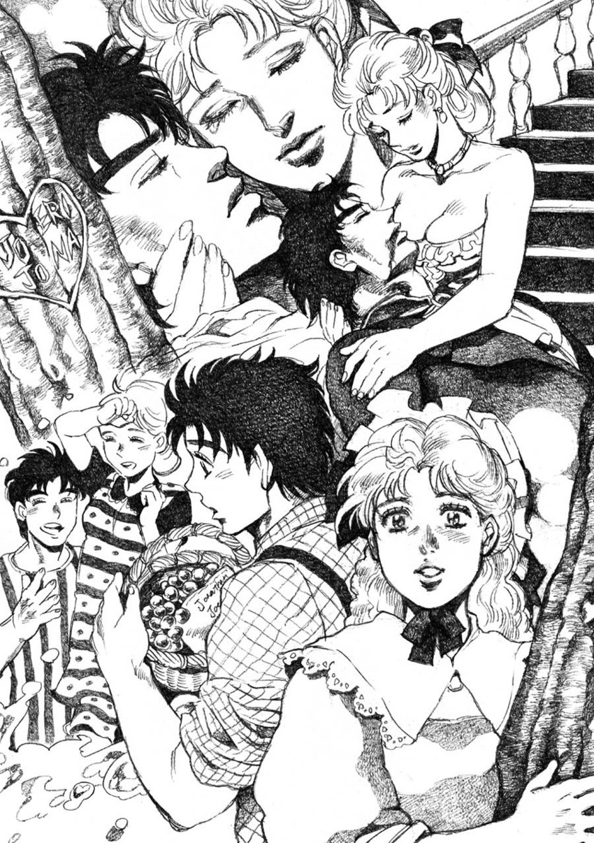 jonathan joestar and erina pendleton (jojo no kimyou na bouken and 1 more) drawn by bud_(korovsme)