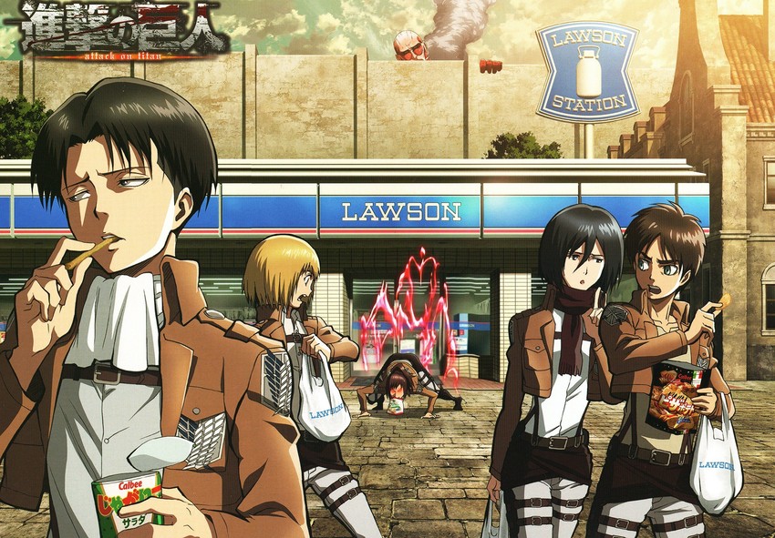 mikasa ackerman, eren yeager, levi, armin arlert, titan, and 2 more (shingeki no kyojin and 1 more)