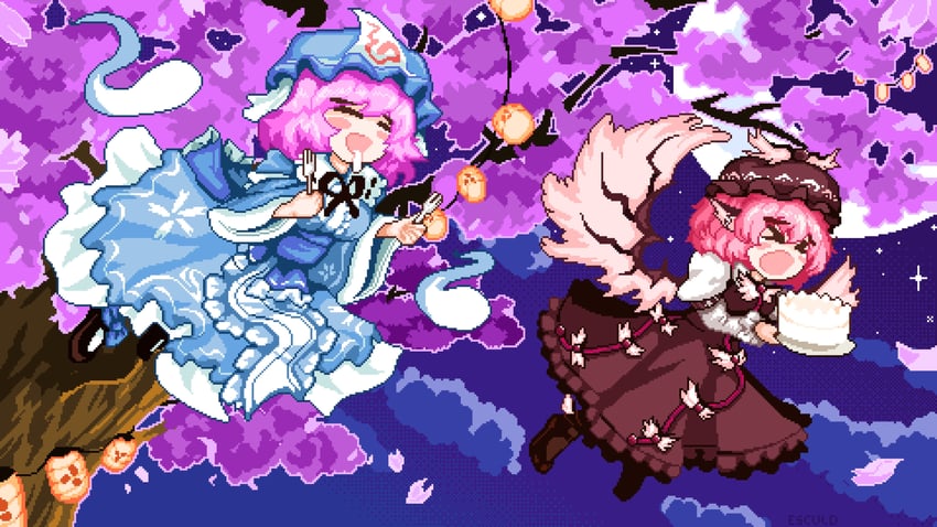 saigyouji yuyuko and mystia lorelei (touhou) drawn by esculd