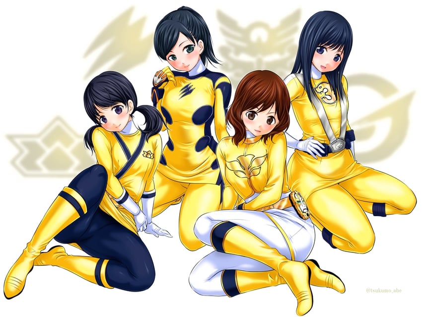hanaori kotoha, rouyama saki, shinken yellow, go-on yellow, moune, and 3 more (super sentai and 4 more) drawn by abe_tsukumo