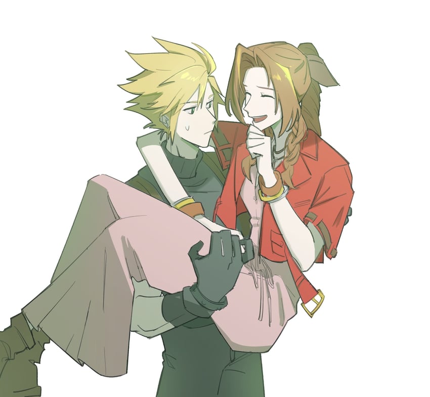 cloud strife and aerith gainsborough (final fantasy and 2 more) drawn by seneu107