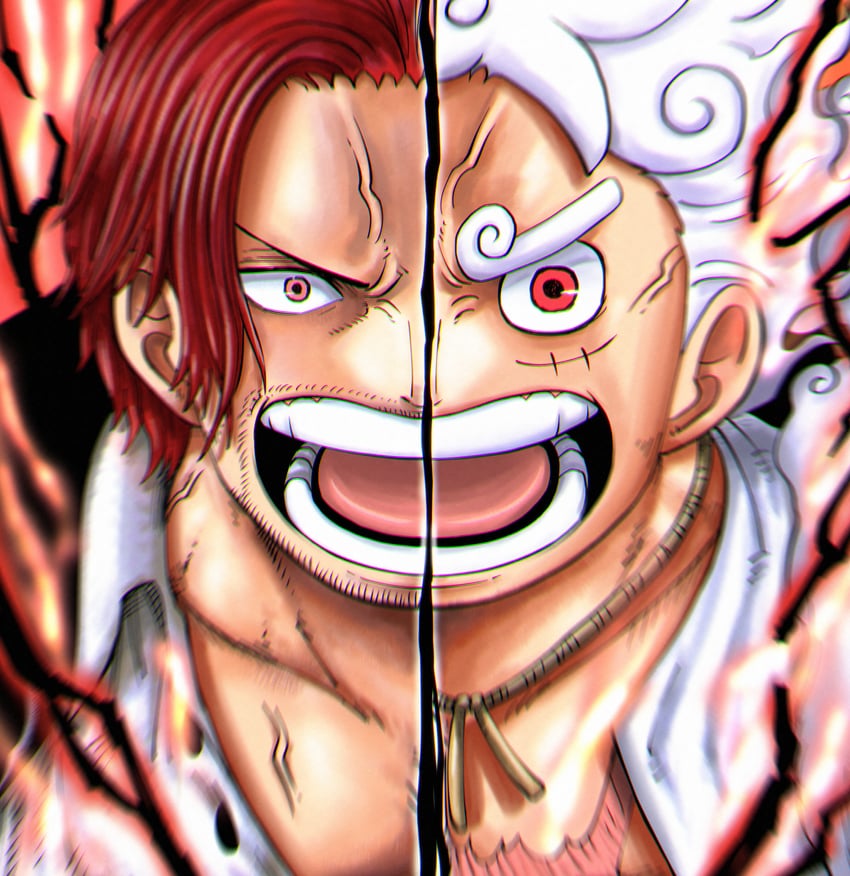 monkey d. luffy and shanks (one piece and 1 more) drawn by riku_(rikuw223xx)