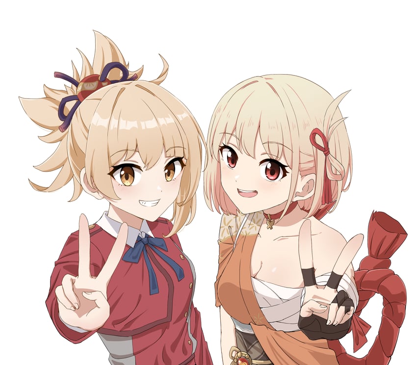 nishikigi chisato and yoimiya (genshin impact and 1 more) drawn by asiri_senpai