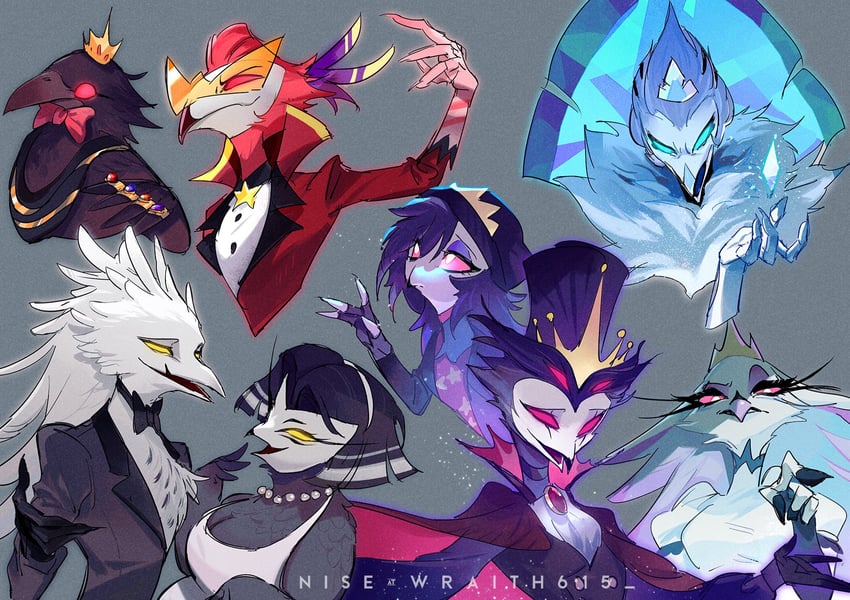 stolas, octavia, vassago, andrealphus, and stella (helluva boss) drawn by wraith615