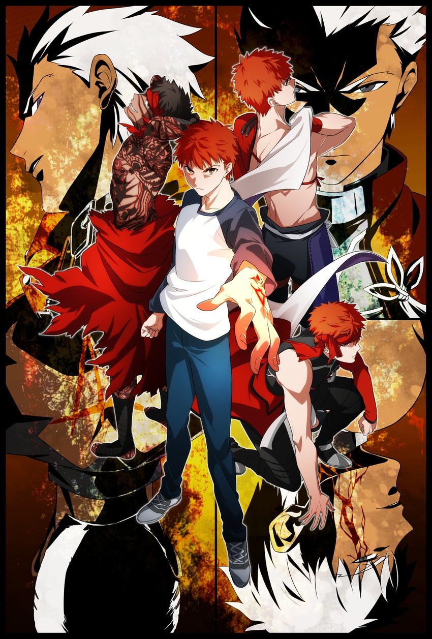 emiya shirou, archer, senji muramasa, angra mainyu, emiya alter, and 1 more (fate and 7 more) drawn by karasaki