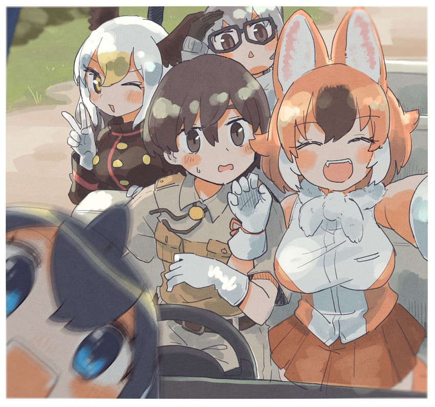 captain, dhole, common dolphin, meerkat, and bald eagle (kemono friends and 1 more) drawn by hasu_(zatsugami)