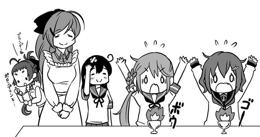 ikazuchi, ushio, akebono, mamiya, and irako (kantai collection) drawn by saiguchi_otoufu