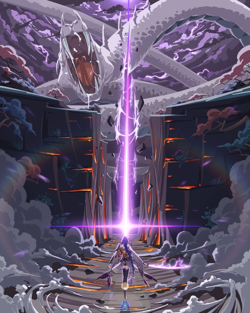 raiden shogun and orobashi (genshin impact) drawn by iohc_choi