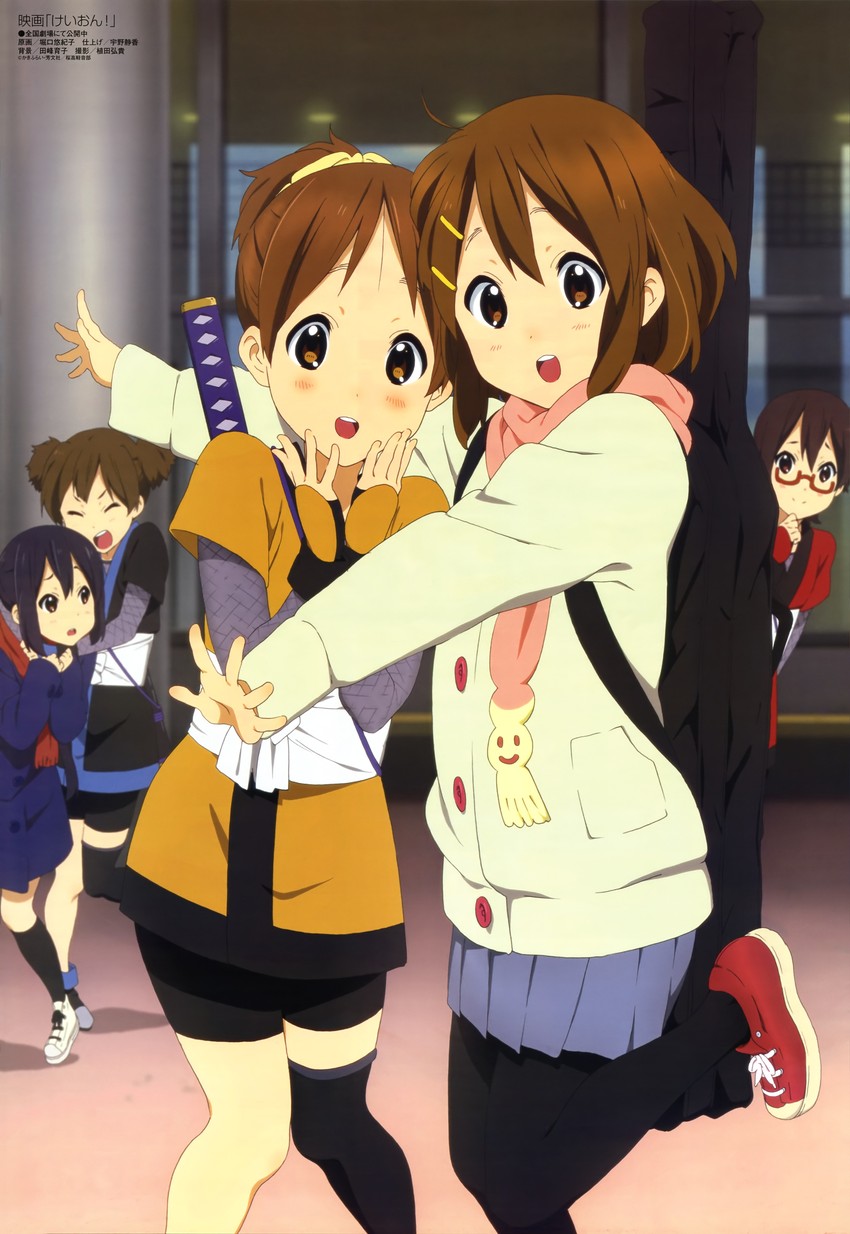 nakano azusa, hirasawa yui, hirasawa ui, manabe nodoka, and suzuki jun (k-on! and 2 more) drawn by horiguchi_yukiko