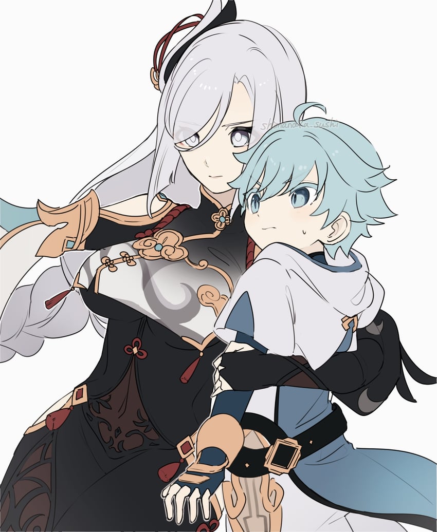 shenhe and chongyun (genshin impact) drawn by shimanaka_(shimanaka_sushi)