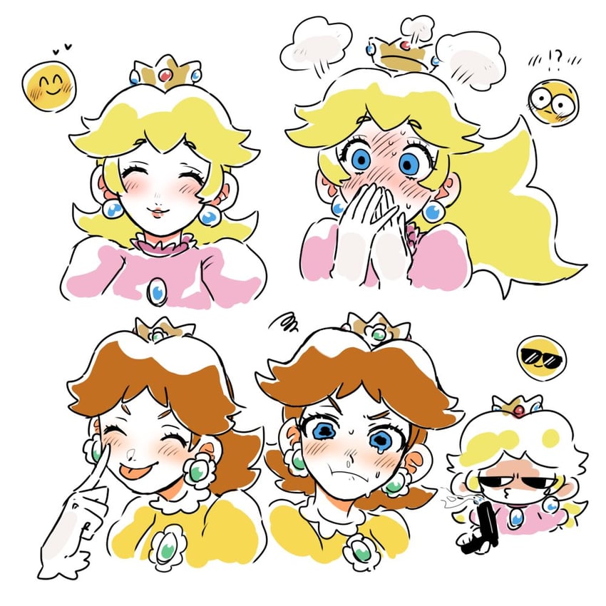 princess peach and princess daisy (mario) drawn by mimimi_(mimimim9999)
