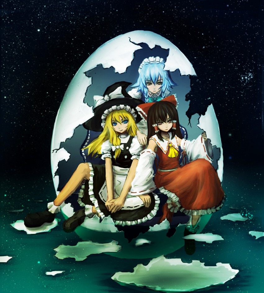 hakurei reimu, kirisame marisa, and izayoi sakuya (touhou) drawn by same_2009