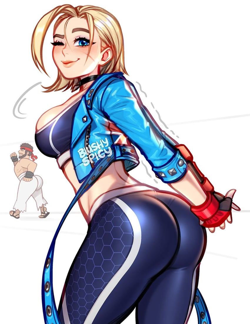 cammy white and ryu (street fighter and 1 more) drawn by blushyspicy