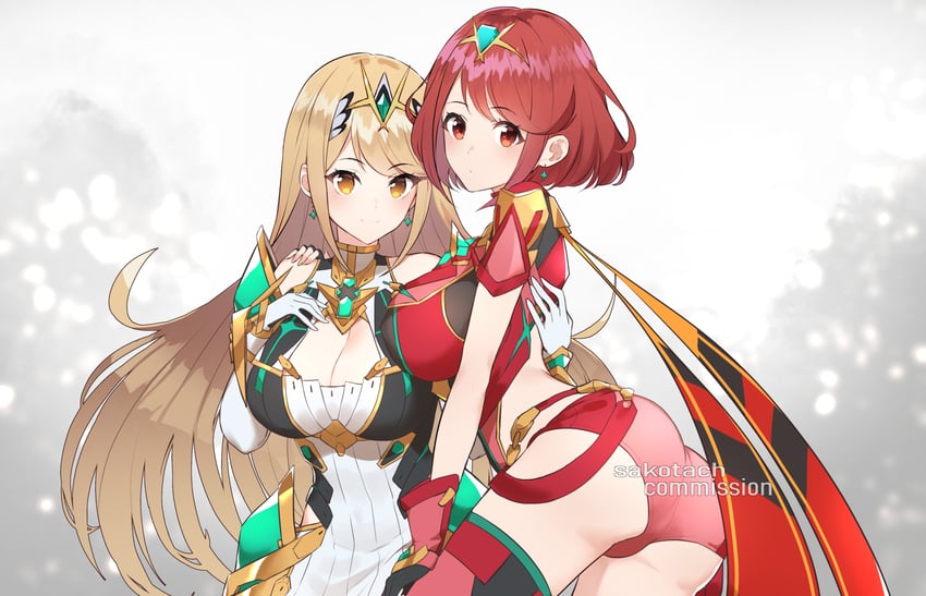pyra and mythra (xenoblade chronicles and 1 more) drawn by sakotach
