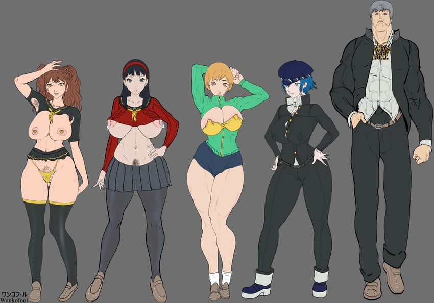 narukami yu, shirogane naoto, satonaka chie, kujikawa rise, and amagi yukiko (persona and 1 more) drawn by wankofool