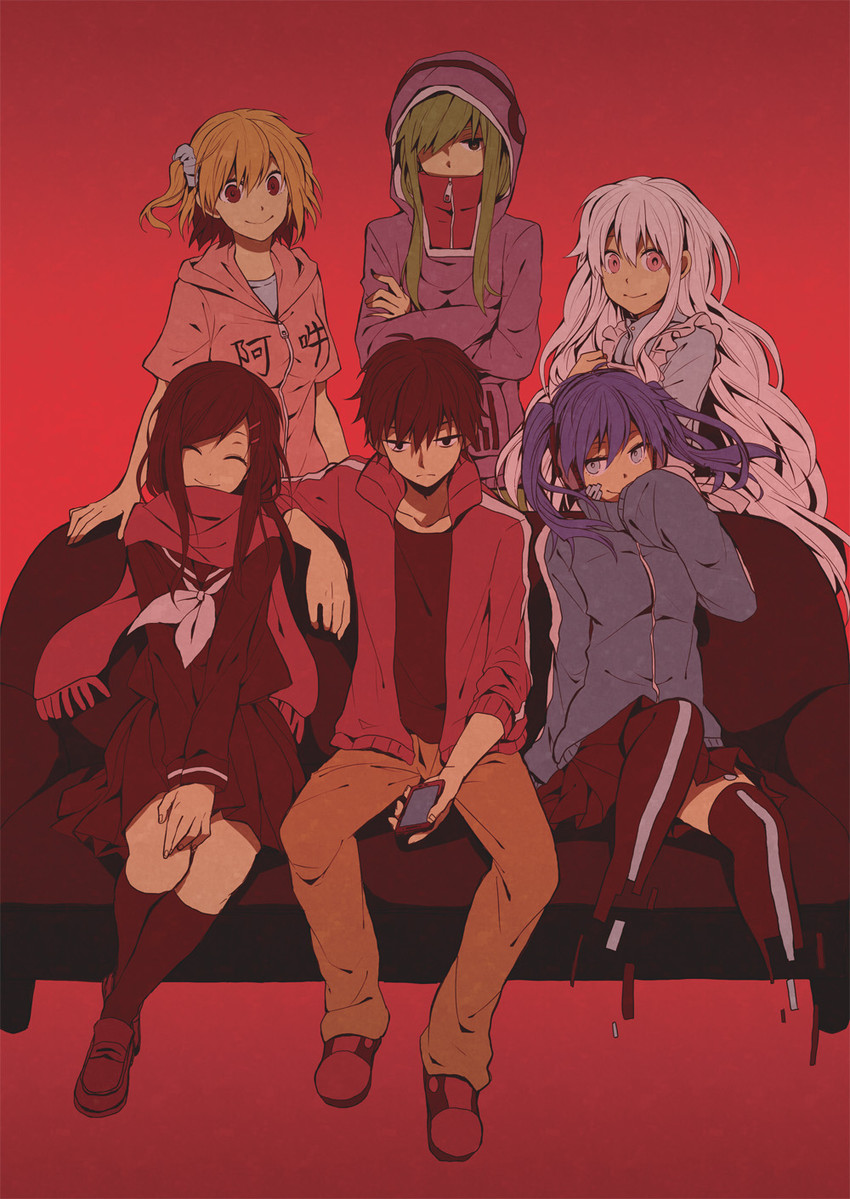 tateyama ayano, kozakura marry, kisaragi shintarou, kido tsubomi, ene, and 1 more (kagerou project) drawn by suzumi_(fallxalice)