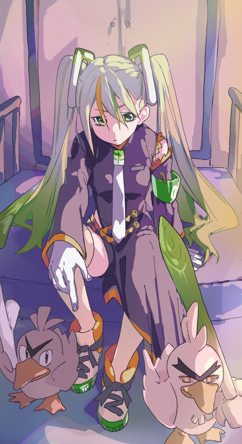 hatsune miku, sirfetch'd, farfetch'd, and fighting miku (pokemon and 2 more) drawn by valentine_(02140314c)