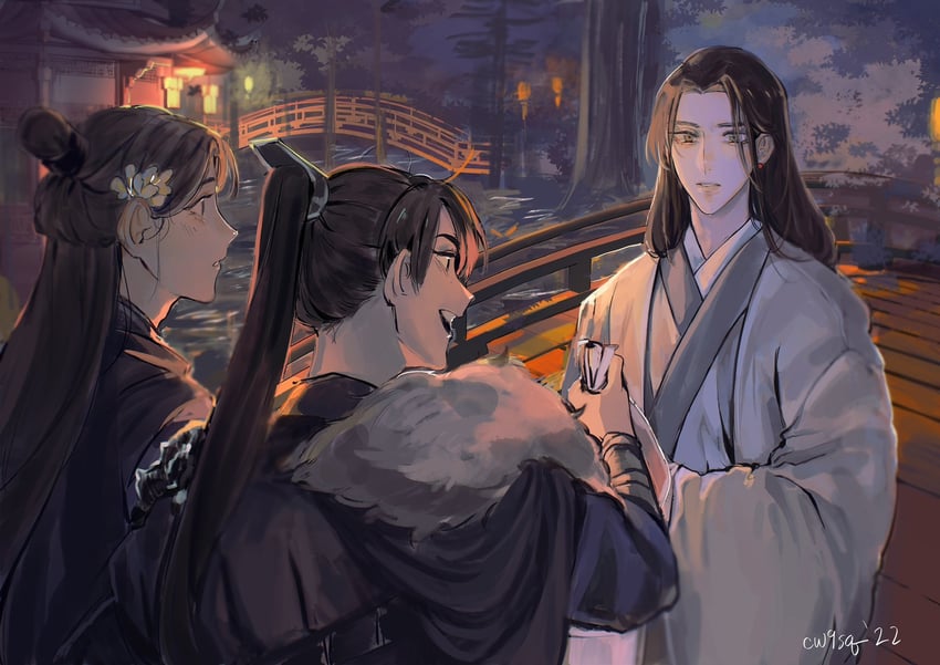 chu wanning, xue meng, and shi mei (erha he tadebai mao shizun) drawn by aeferjam