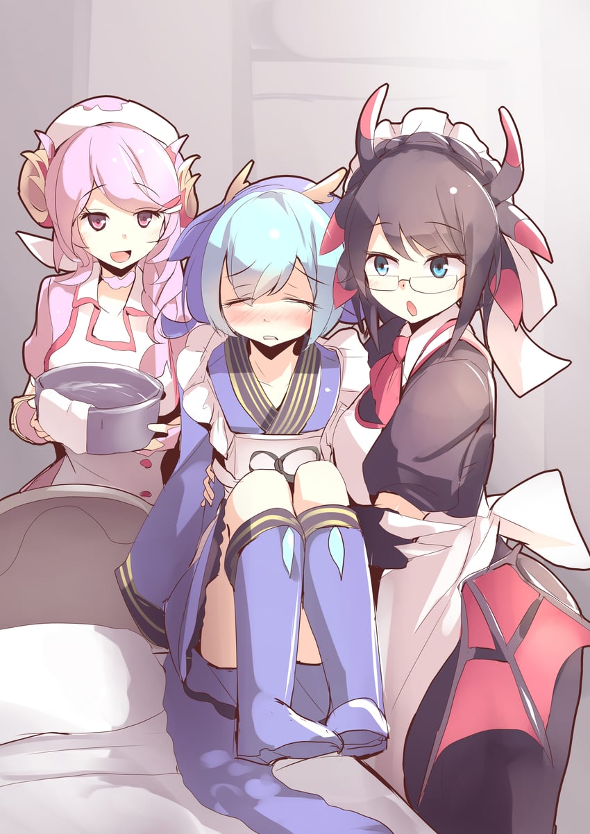 laundry dragonmaid, house dragonmaid, and nurse dragonmaid (yu-gi-oh!) drawn by kanzakietc