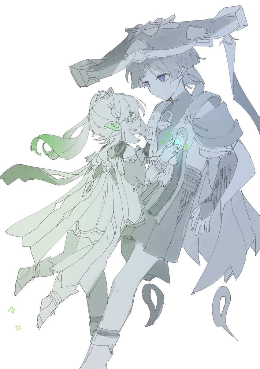 scaramouche, nahida, and wanderer (genshin impact) drawn by tenpi_(hello_3152)