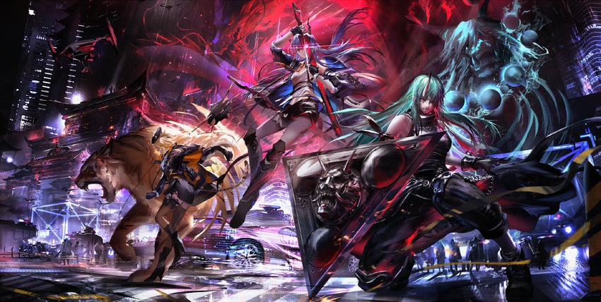 ch'en, hoshiguma, and swire (arknights) drawn by stu_dts