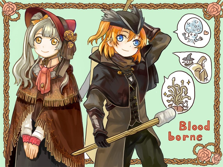 minami kotori, kosaka honoka, hunter, and plain doll (love live! and 2 more) drawn by delaveetoile