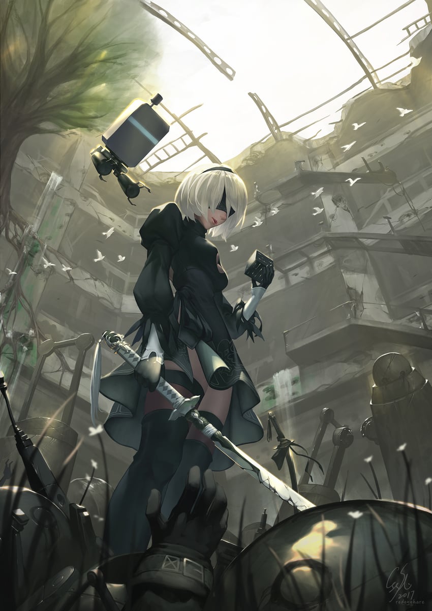 2b and pod (nier and 1 more) drawn by black_light