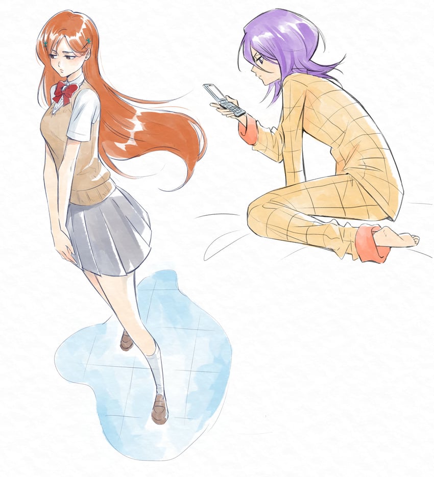 kuchiki rukia and inoue orihime (bleach) drawn by yshjsw