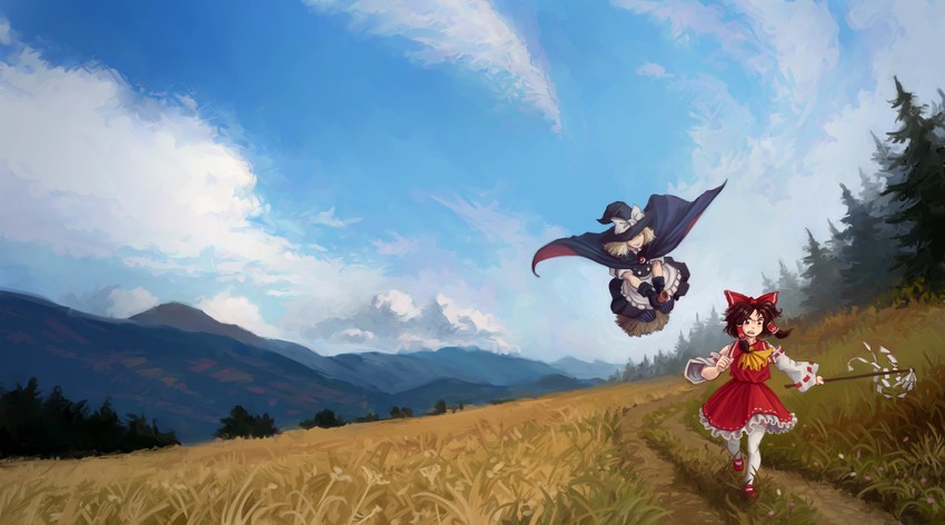 hakurei reimu and kirisame marisa (touhou) drawn by u-joe
