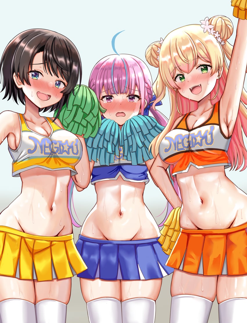 minato aqua, oozora subaru, and momosuzu nene (hololive) drawn by nootomo