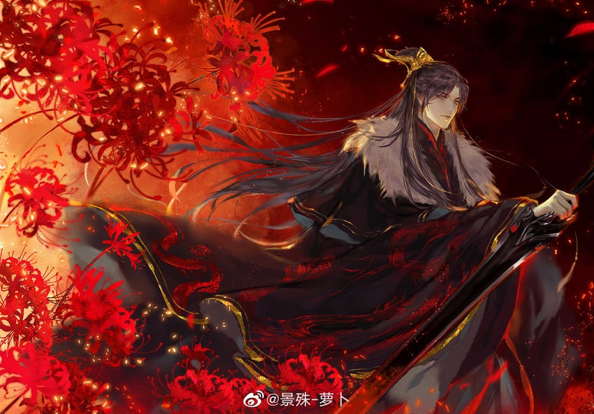 mo ran and taxian-jun (erha he tadebai mao shizun) drawn by jing_shu