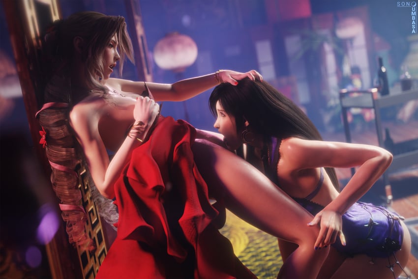 tifa lockhart and aerith gainsborough (final fantasy and 2 more) drawn by son_umbasa
