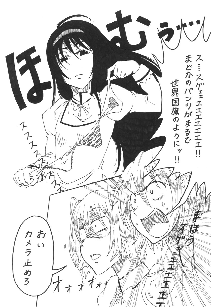akemi homura, kaname madoka, and miki sayaka (mahou shoujo madoka magica) drawn by tori_(hiyoko_bazooka)