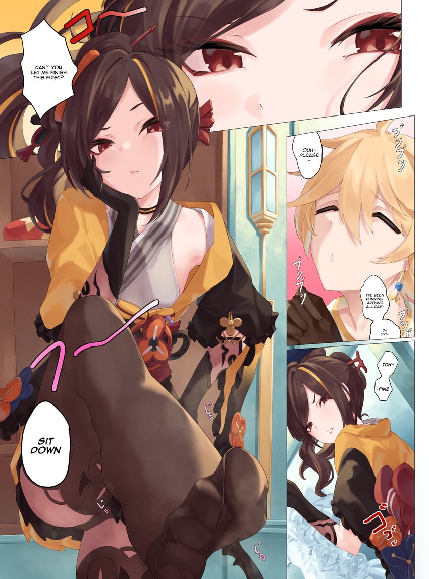 aether and chiori (genshin impact) drawn by gueya