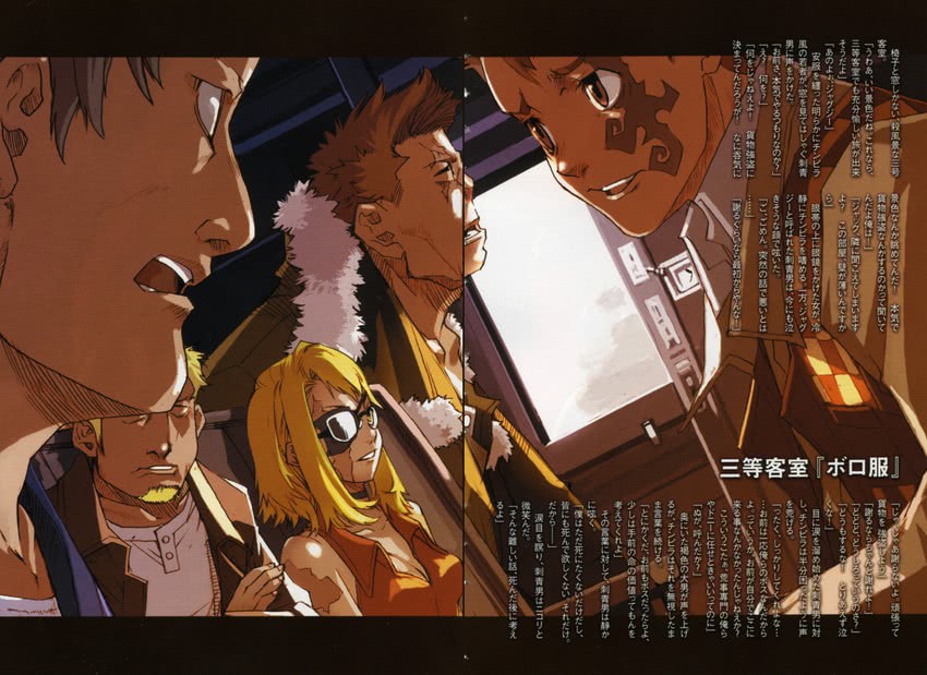 nice holystone, jacuzzi splot, nick, and donny (baccano!) drawn by enami_katsumi and narita_ryohgo_(mangaka)