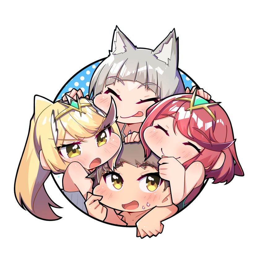 pyra, mythra, nia, and rex (xenoblade chronicles and 1 more) drawn by osora_(judithandlilith)