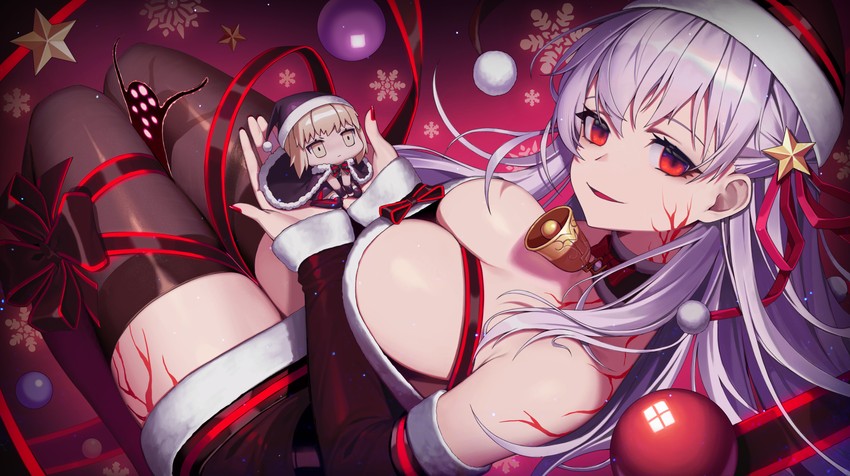 artoria pendragon, saber alter, matou sakura, dark sakura, santa alter, and 1 more (fate and 3 more) drawn by de_nim