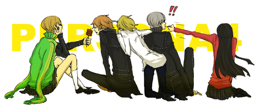 narukami yu, satonaka chie, amagi yukiko, hanamura yousuke, and kuma (persona and 1 more) drawn by 210