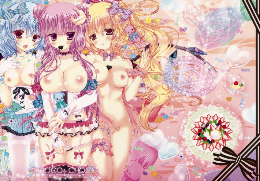 remilia scarlet, flandre scarlet, and patchouli knowledge (touhou) drawn by pekopokox