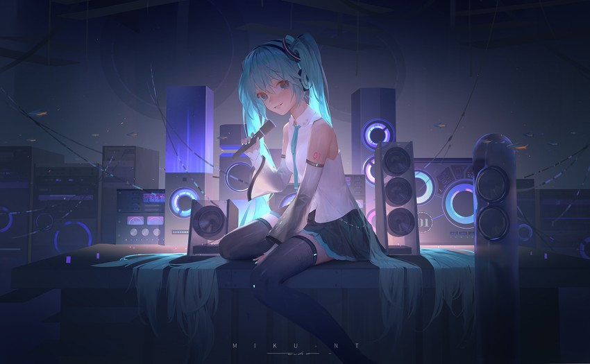 hatsune miku (vocaloid and 1 more) drawn by echosdoodle