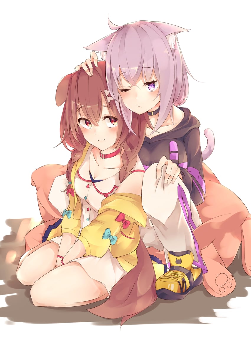 nekomata okayu and inugami korone (hololive) drawn by techi_(siro-white_0803)