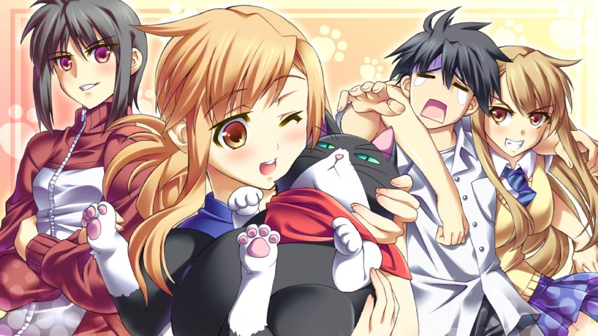 mizuno kaede, sumiyoshi kanako, nyamsas, kousaka junpei, and ichinose nagi (nyan koi!) drawn by ibuki_mana