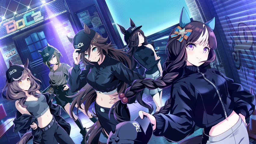 rice shower, matikane tannhauser, cheval grand, mr. c.b., and hokko tarumae (umamusume)