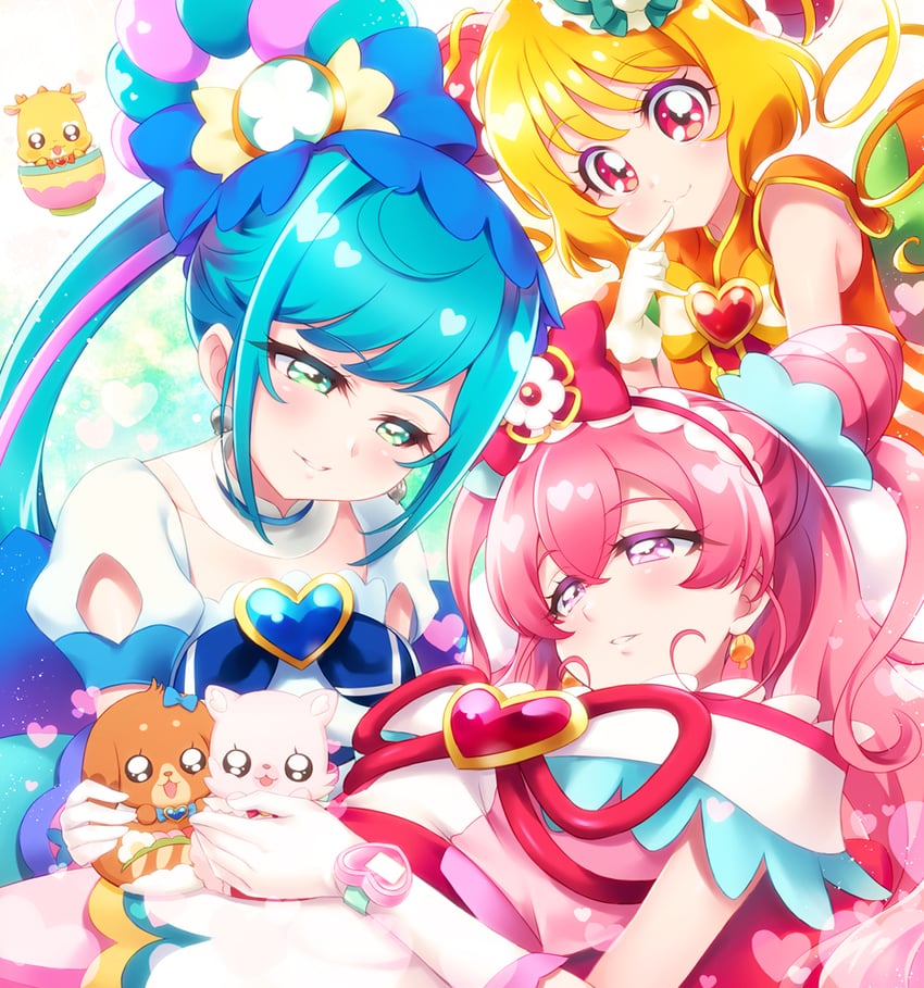 nagomi yui, fuwa kokone, hanamichi ran, cure precious, kome-kome, and 4 more (precure and 1 more) drawn by mini_koala