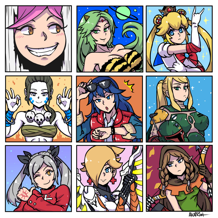 princess zelda, tohsaka rin, princess peach, samus aran, lucina, and 12 more (fate and 22 more) drawn by akairiot