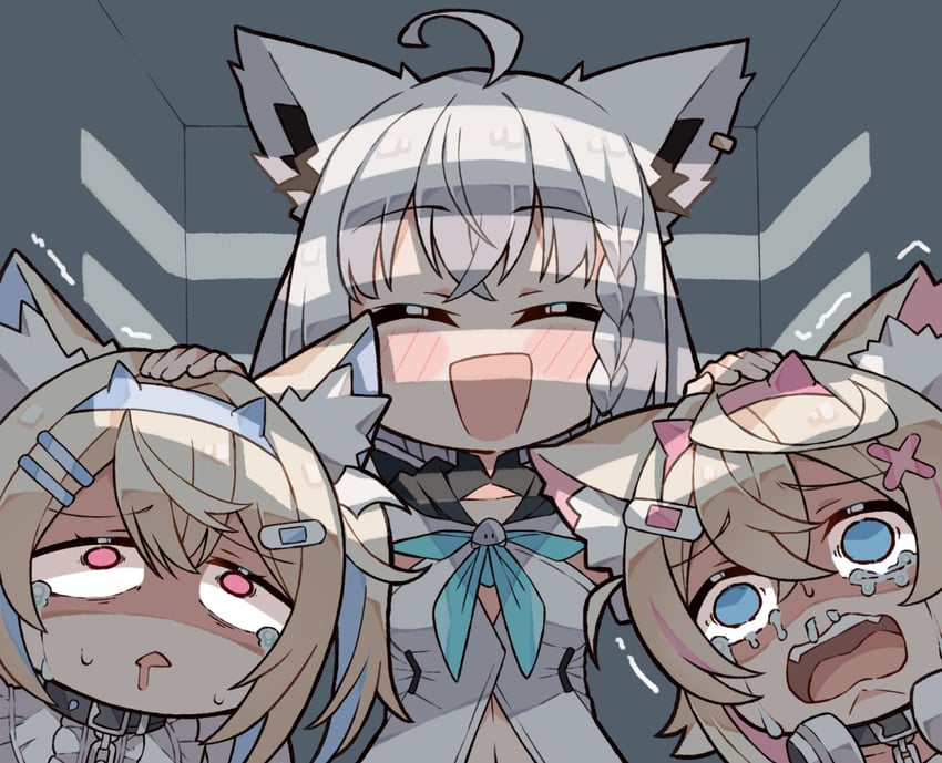 shirakami fubuki, fuwawa abyssgard, and mococo abyssgard (hololive and 1 more) drawn by kukie-nyan