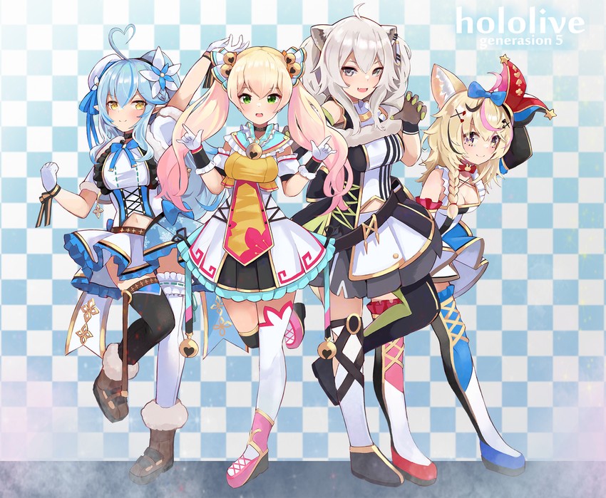 yukihana lamy, shishiro botan, omaru polka, and momosuzu nene (hololive) drawn by kobi_(piliheros2000)